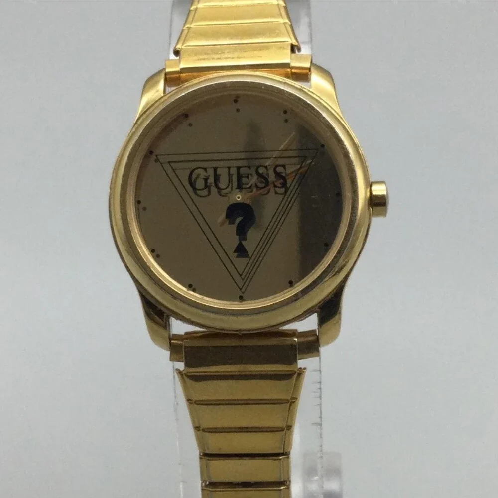 Guess Womens Watch 25mm Gold Dial Gold Tone Bracelet Stretch Band New Battery